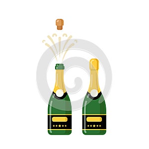 Champagne bottle cartoon vector icon. Wine bottle glass flat alcohol champagne icon