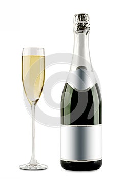 Champagne bottle and champagne glass