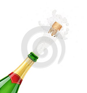 Champagne bottle. Explode traditional french alcohol drink.