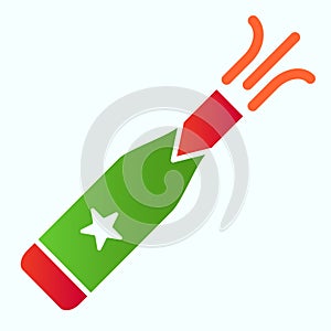 Champagne bottle explosion flat icon. Drink vector illustration isolated on white. Alcohol gradient style design