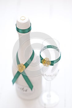 Champagne bottle and glass decoration for wedding