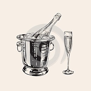 Champagne bottle and glass illustration