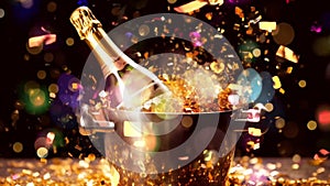 Champagne Bottle in Ice Bucket New Year\'s Eve Animation