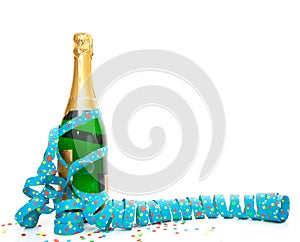 Champagne bottle with party streamer