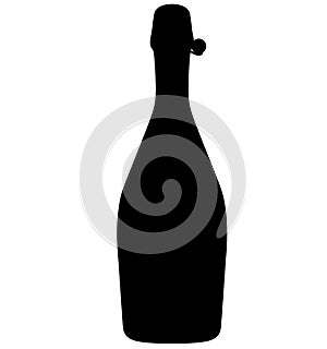 Champagne bottle sealed with a cork cork. Isolated realistic silhouette