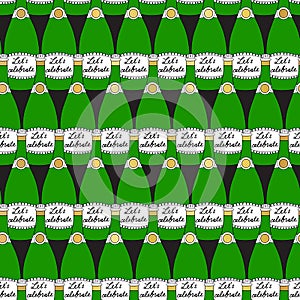 Champagne bottle seamless vector border. Hand drawn elegant sparkling alcoholic drinks horizontal repeating pattern. Use