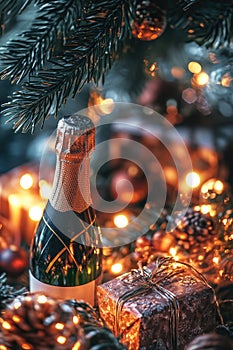 A champagne bottle sitting on a table, ready for celebration or gift giving