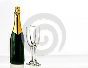 Champagne bottle with two glasses