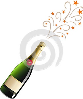 Champagne bottle on white isolated background. New year, christmas, birthday, valentine`s day celebration, romance