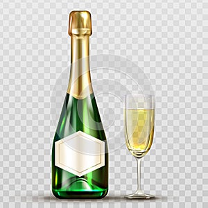 Champagne bottle and wineglass isolated clip art