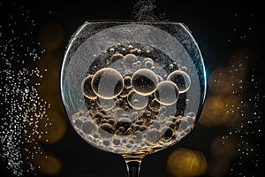 Champagne bubbles against a gloomy background