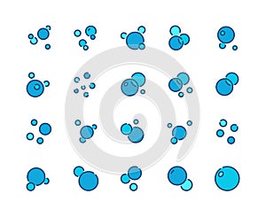 Champagne bubbles set. Line icons underwater air flows and soap or shampoo bubbles, chemistry water molecules and oxygen