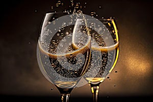 champagne bubbles on thin glass of glasses in festive setting