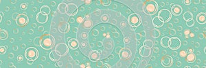 Champagne bubbles vector seamless border. Hand drawn fizzy overlapping droplets gold teal banner. Elegant sparkling