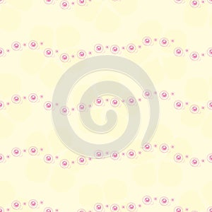 Champagne bubbles vector seamless pattern background. Horizontal chains of fizzy drops pink yellow backdrop. Elegant