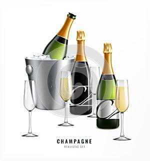 Champagne Bucket Realistic Composition