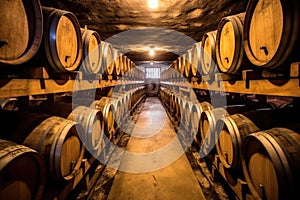 champagne casks inside a cool cellar