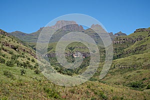 Champagne Castle, Cathkin Peak and Monk`s Cowl: peaks forming part of the central Drakensberg mountain range, South Africa photo