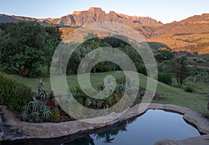 Champagne Castle, Cathkin Peak and Monk`s Cowl: peaks near Winterton forming part of the central Drakensberg, South Africa photo