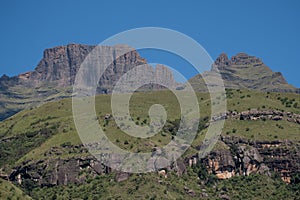 Champagne Castle, Cathkin Peak and Monk`s Cowl: peaks near Winterton forming part of the central Drakensberg, South Africa photo