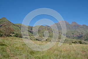 Champagne Castle, Cathkin Peak and Monk`s Cowl: peaks near Winterton forming part of the central Drakensberg, South Africa photo