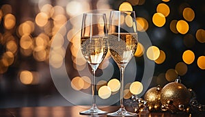 Champagne celebration, glowing glass, luxury night party generated by AI