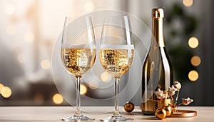 Champagne celebration, wine drink, party night, luxury decoration, romance elegance generated by AI