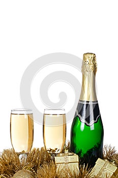 Champagne with Christmas ornaments photo