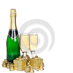 Champagne with Christmas ornaments photo