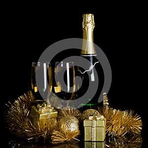 Champagne with Christmas ornaments photo
