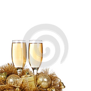 Champagne with Christmas ornaments photo