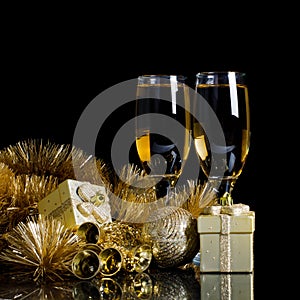 Champagne with Christmas ornaments photo