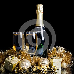 Champagne with Christmas ornaments photo