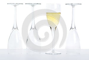 Champagne, concept image, one glass filled