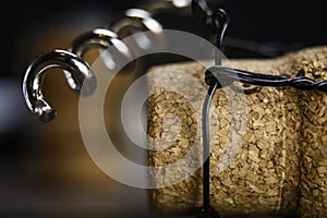 Champagne cork and bottle opener close up shot