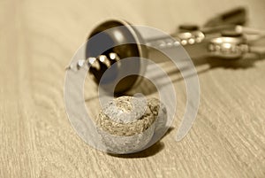 Champagne cork and corkscrew