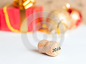 Champagne cork and New Year gifts
