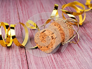 Champagne Cork On Wooden Table, single champagne cork Christmas