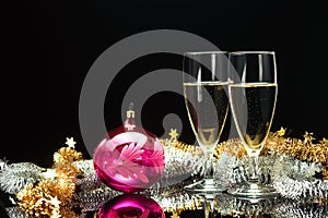 Champagne and decorative ball