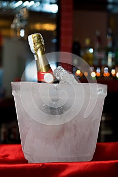 Champagne encased in ice