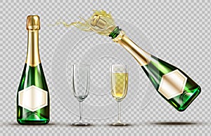 Champagne explosion bottle and wineglasses set