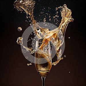 Champagne Explosion With Toast Of Flutes.