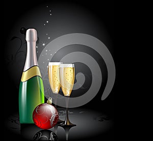 Champagne with fir ball