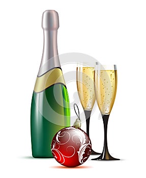 Champagne with fir ball