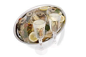 Champagne with fish plate