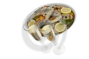 Champagne with fish plate