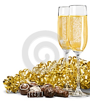 Champagne Flutes with Chocolate and Streamer