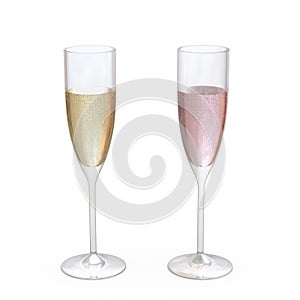 Champagne Flutes Classic Glasses set with liquid, clipping path