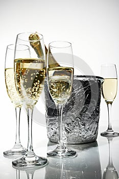 Champagne flutes and ice bucket