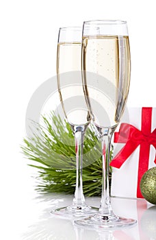 Champagne, gift letter and christmas decor